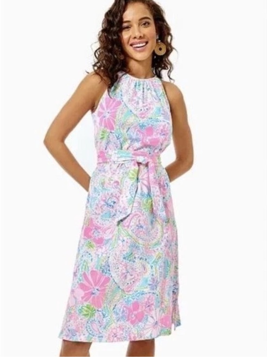 Lilly Pulitzer Dresses & Skirts - Lilly Pulitzer Mabry Paisley Print Cotton Maxi Dress with Tie Waist -Size Large